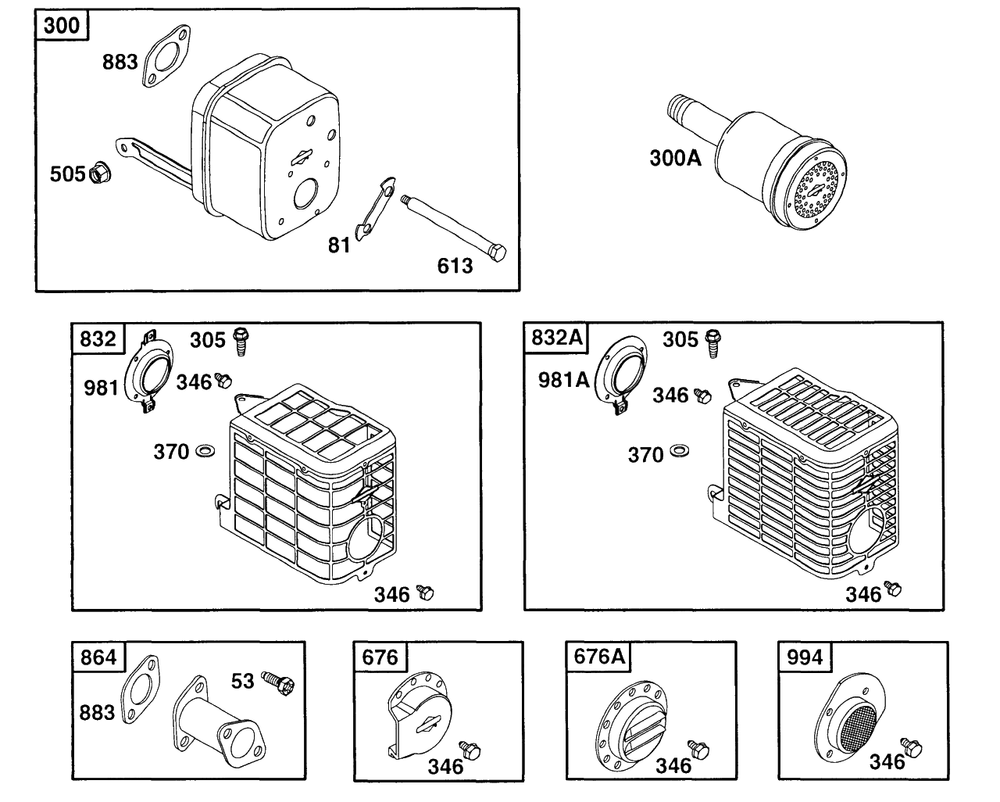 Muffler Grps Diagram and Parts List for 176432-0117-XX  Briggs and Stratton Engine